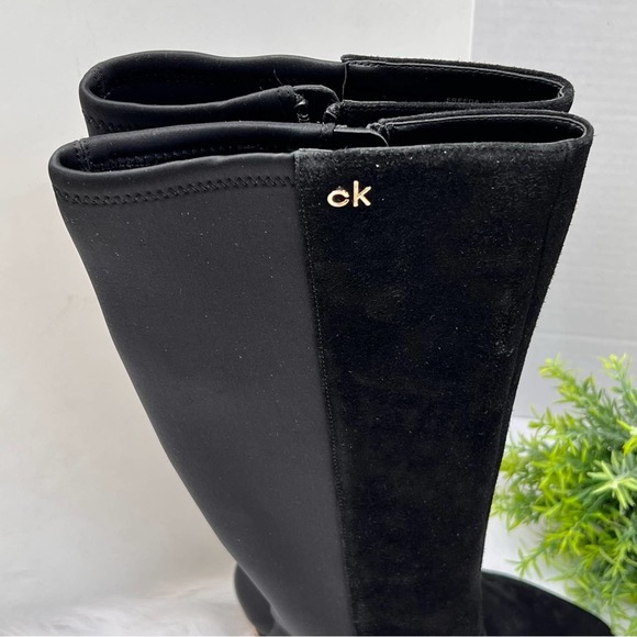 NIB Calvin Klein Womens Freeda Tall Suede Neoprene stretch Boots, BLACK … - Picture 16 of 16